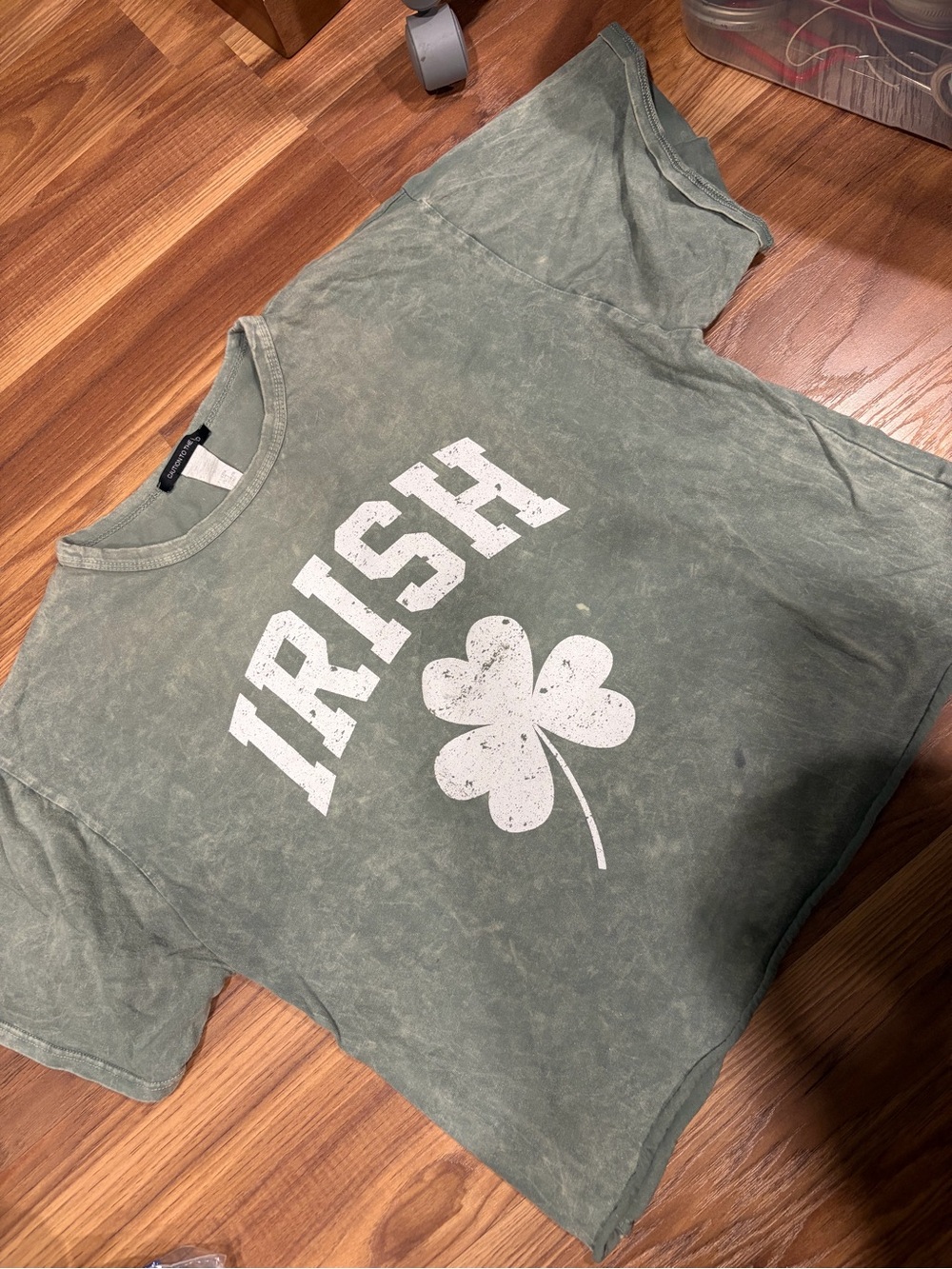Womens Green 'Irish' Graphic Tee with Shamrock Crop Top